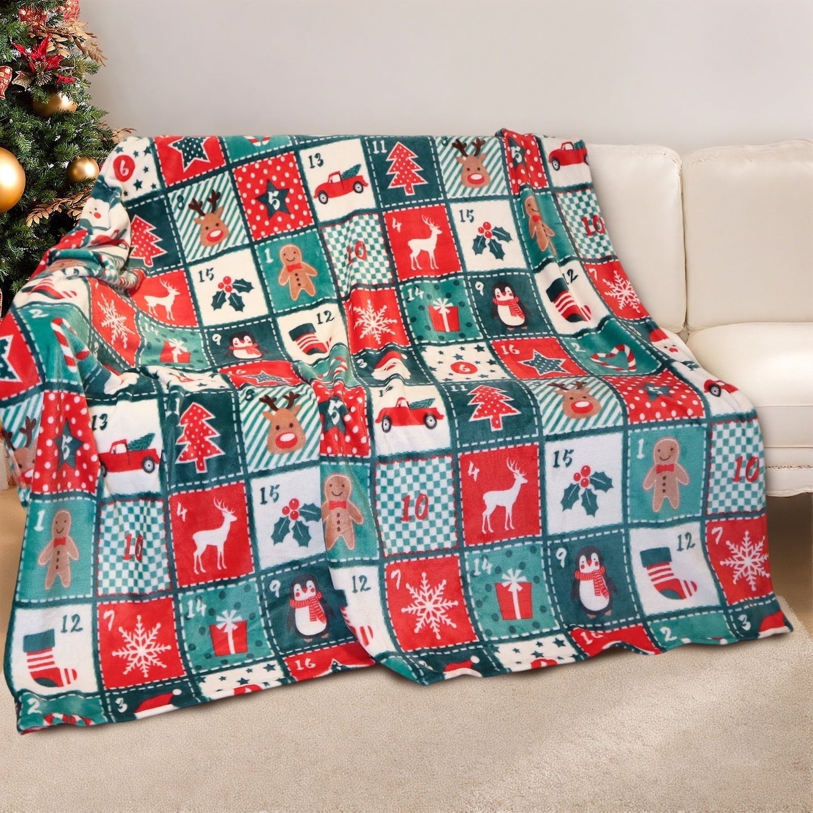 Cozy Blanket Printed Blanket Throw Christmas Blanket - 300 GSM Fleece Blanket Throw Size Blanket for Home Decoration,...