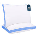 Gold Textiles Gusseted Queen 18x26 Bed Pillows for Sleeping Set of 2 Polycotton White Blue Stripe Comfortable