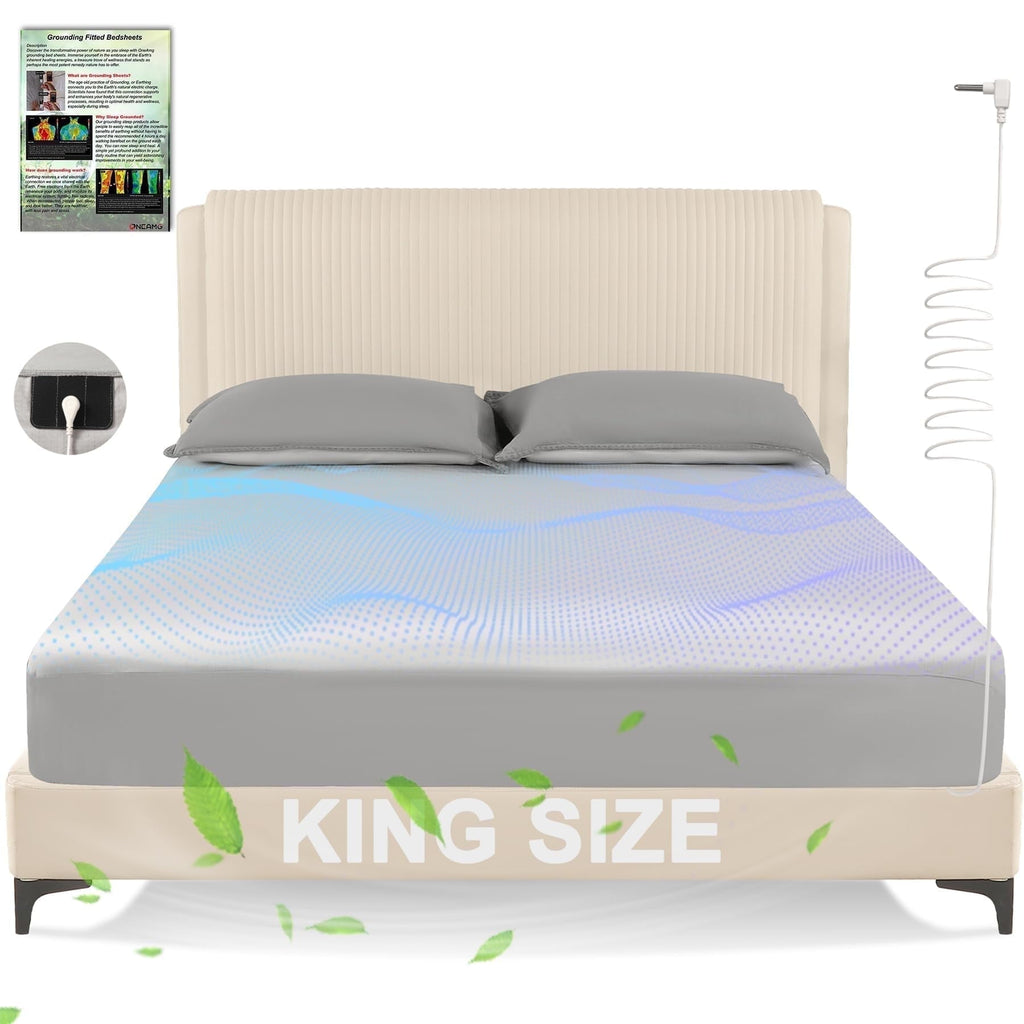 Grounding Sheets King Size,Earth Grounded Fitted Bed Sheet 10% Pure Silver Fiber + 90% Organic Cotton, Bed Grounding ...