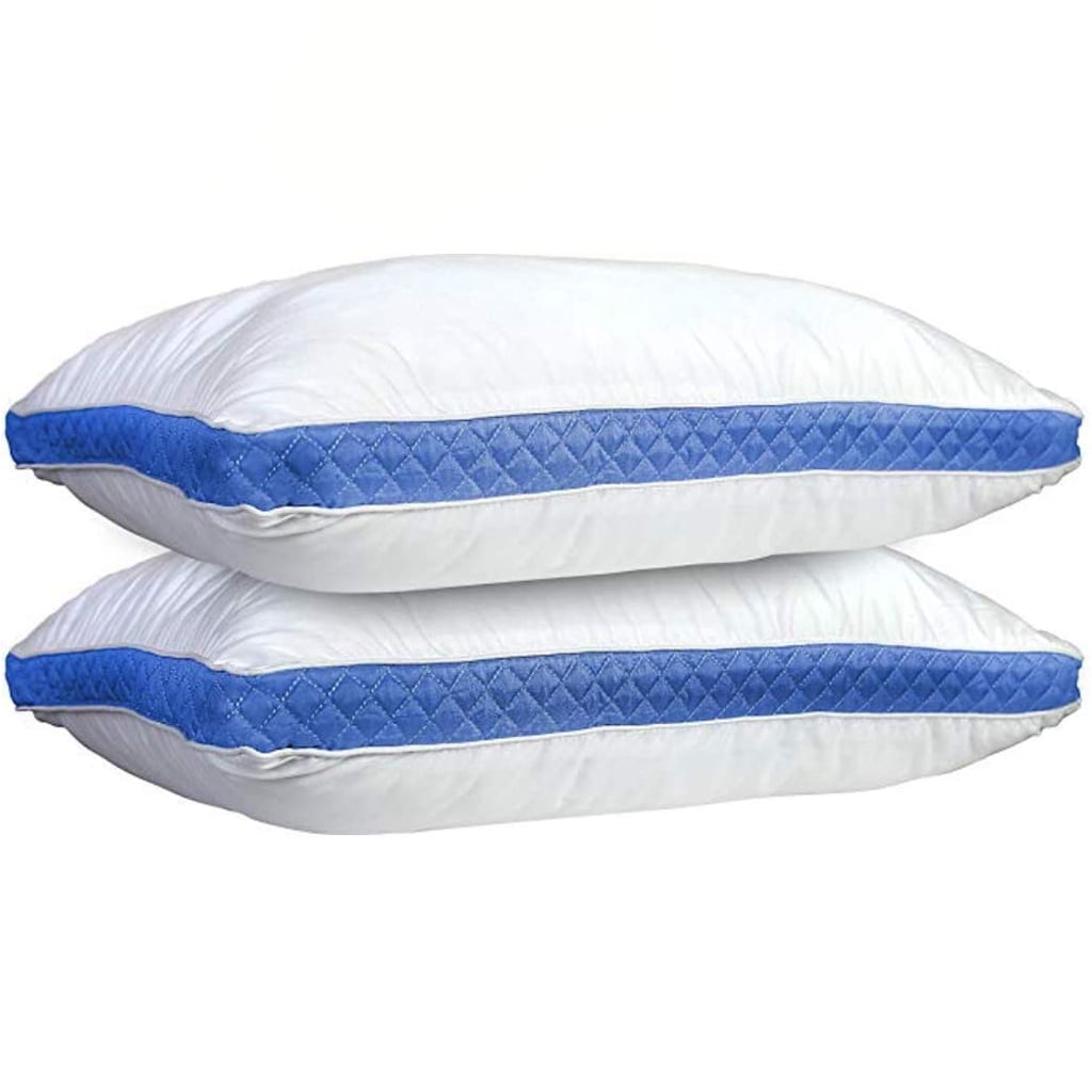Gusseted Quilted King Size Bed Pillows Set of 2, Blue Bed Pillows for Side Sleepers and Back Sleepers