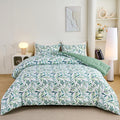 3-Piece Floral Comforter Set King Size, Green and White Botanical, Soft Microfiber All-Season Bedding for Adults & Teens