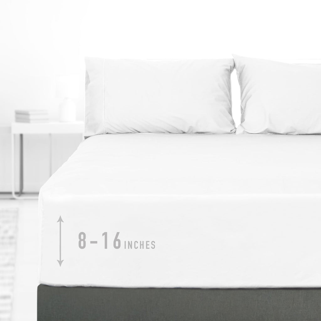 100% Cotton Queen Size Fitted Sheet Only, 300 Thread Count White Fitted Bed Sheet with 22” Extra Deep Pocket, Soft & ...
