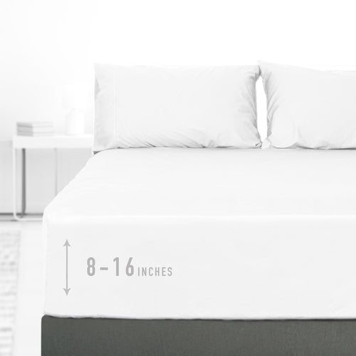 100% Cotton Queen Size Fitted Sheet Only, 300 Thread Count White Fitted Bed Sheet with 22” Extra Deep Pocket, Soft & ...