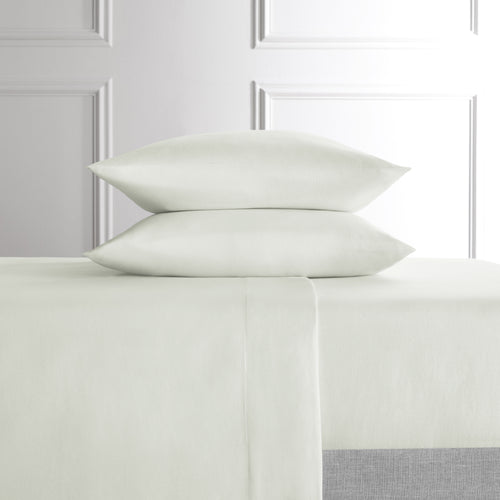 4-Piece White Lyocell & Linen Blend Percale Bed Sheet Set, Queen