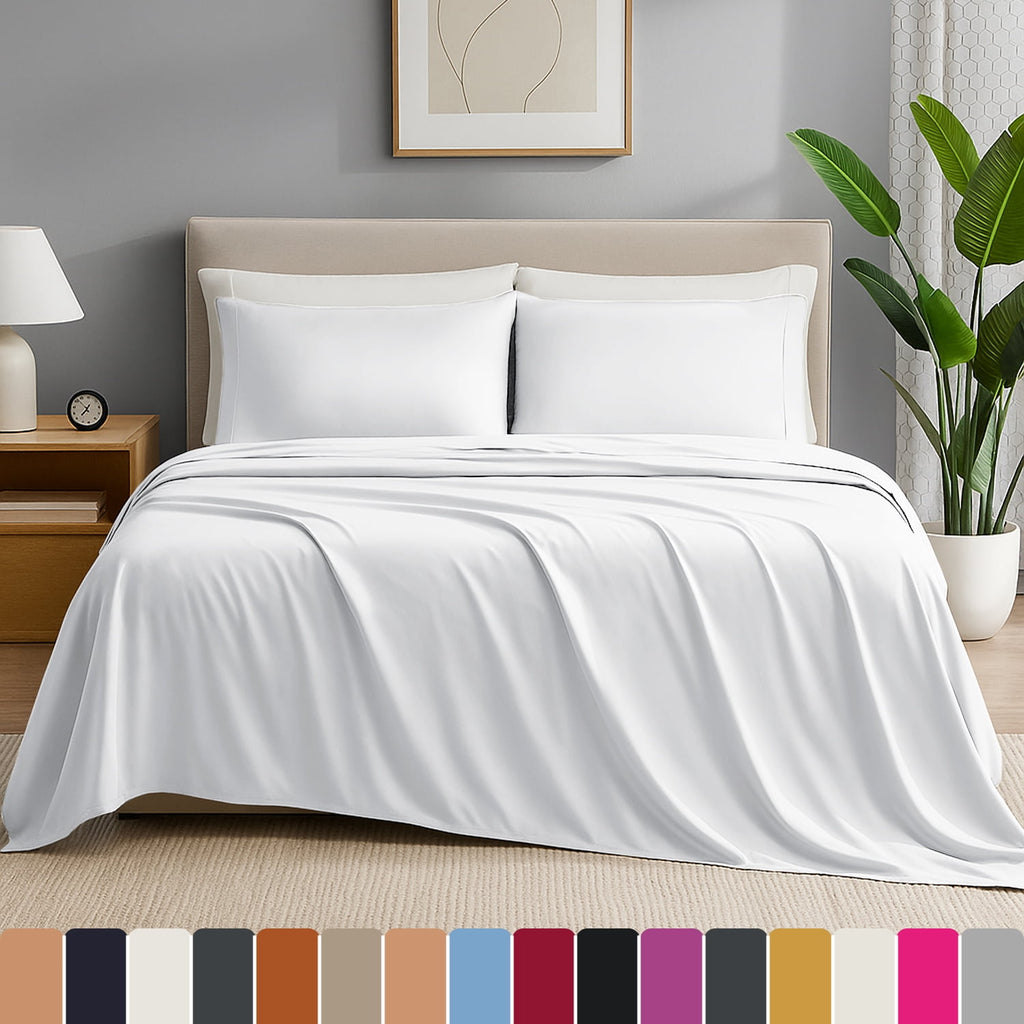IR 3 Piece 1800 Series Deep Pocket Soft Microfiber Solid Bed Sheet Set for Kids, White Twin Size