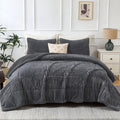 Jessy Home 3 Piece Fleece Queen Comforter Set - Soft & Warm Fluffy Dark Gray Sherpa Bedding , Fuzzy Heavy Double Sided Design Winter Comfort
