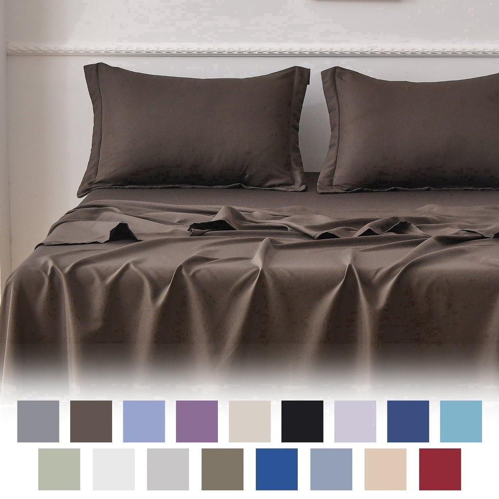Jessy Home Bed Sheets Set 4 Piece Queen/Full Sheet Set Brown Gray Cotton Blend Fitted Sheet, Flat Sheet & 2 Pillowcases Bedding Set