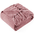 Chenille Throw Blanket with Fringe Tassel for Couch Sofa Chair Bed, Mauve 50" X 70"