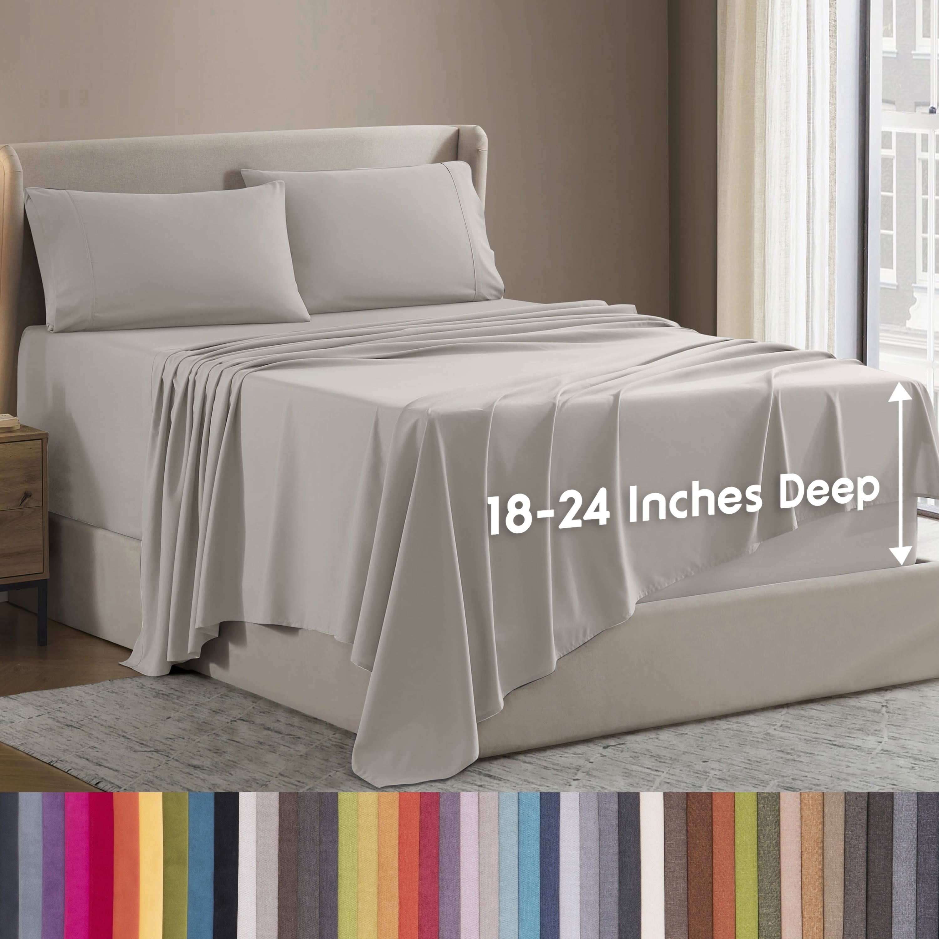 Extra Deep Pocket Full Sheets Set, 4 Piece, Fits 18"-24" Mattress, Breathable & Extra Soft Bed Sheets, Linen