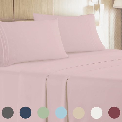 Leluxe Home 4-Piece Full Pink Sheet Set - Cooling, Wrinkle-Free