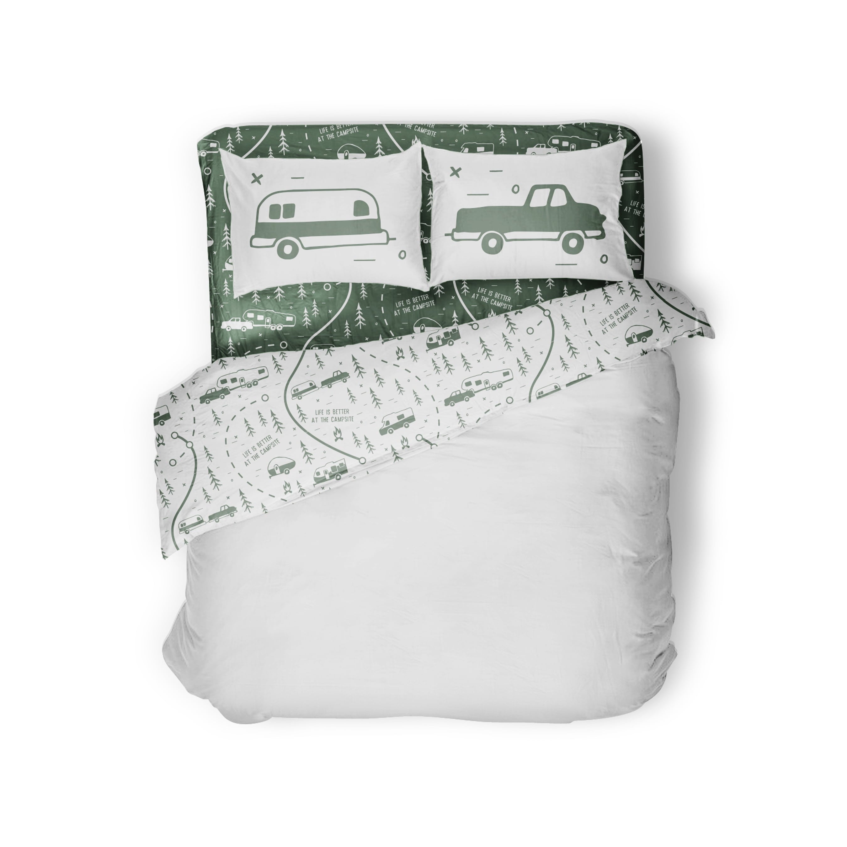 RV Queen Bed Sheet Set, Green Map, Polyester (53476)