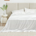Love's cabin Satin Sheets Full Sheet Set Deep Pocket Luxury Silky Bed Sheets for Hair and Skin 4 Pieces, White