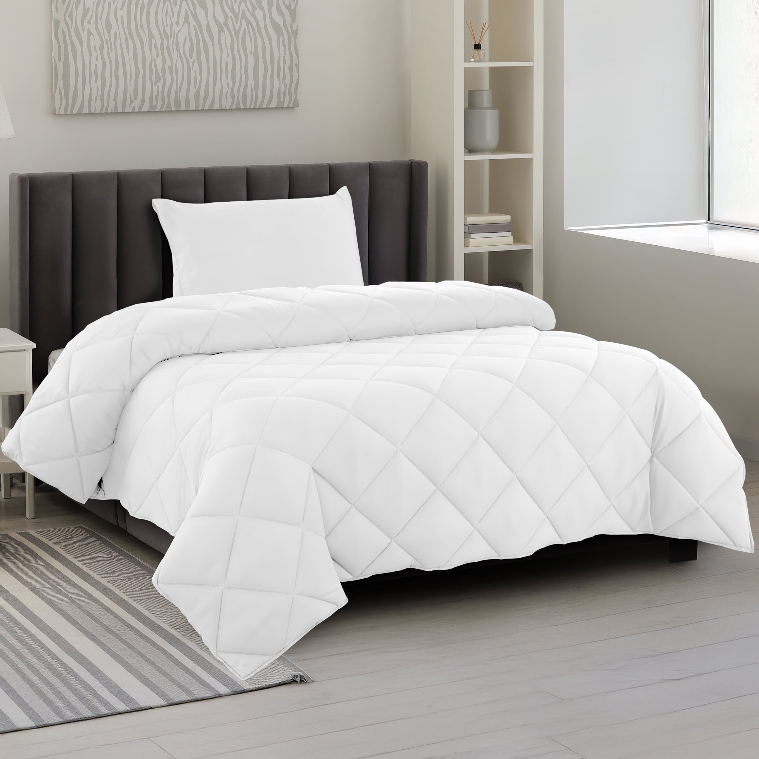 Lux Decor All-Season Comforter Sets Twin Size 2 PC, Reversible Bedding Set with Diamond Quilted Design Comforter and 1 Pillow Sham, Lightwei