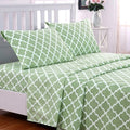 Quatrefoil Bed Sheet Set (King, Sage/White) 4 Piece Deep Pocket 1800 Series Microfiber Bed Sheet Set Contains 1 Fitte...
