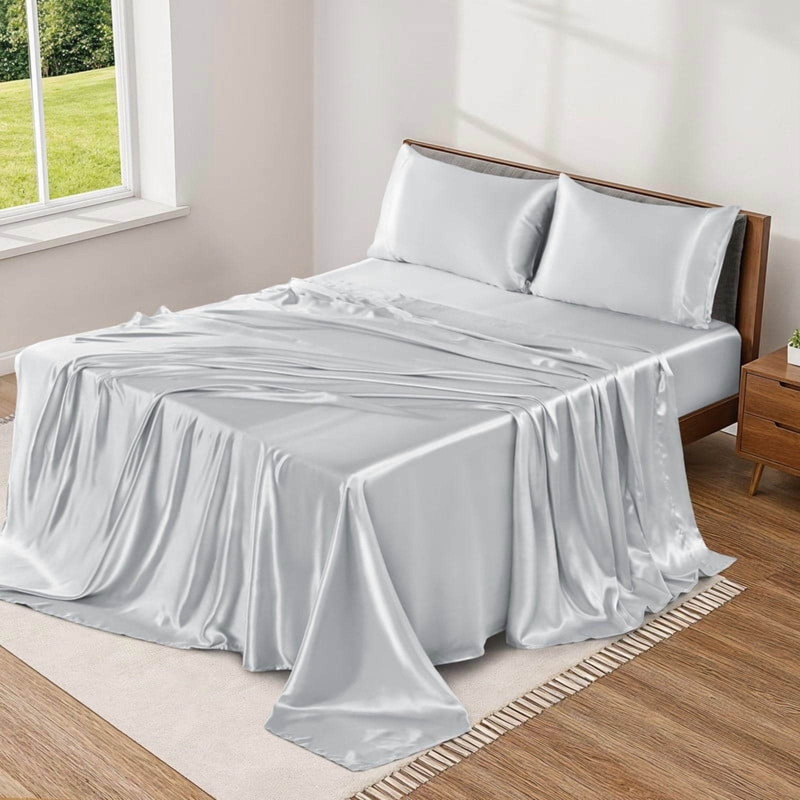 Lux Decor Luxury Satin Sheets King Size - 4 Piece Cooling Bed Sheet Set, Silky Soft & Smooth, Deep Pockets up to 15",...