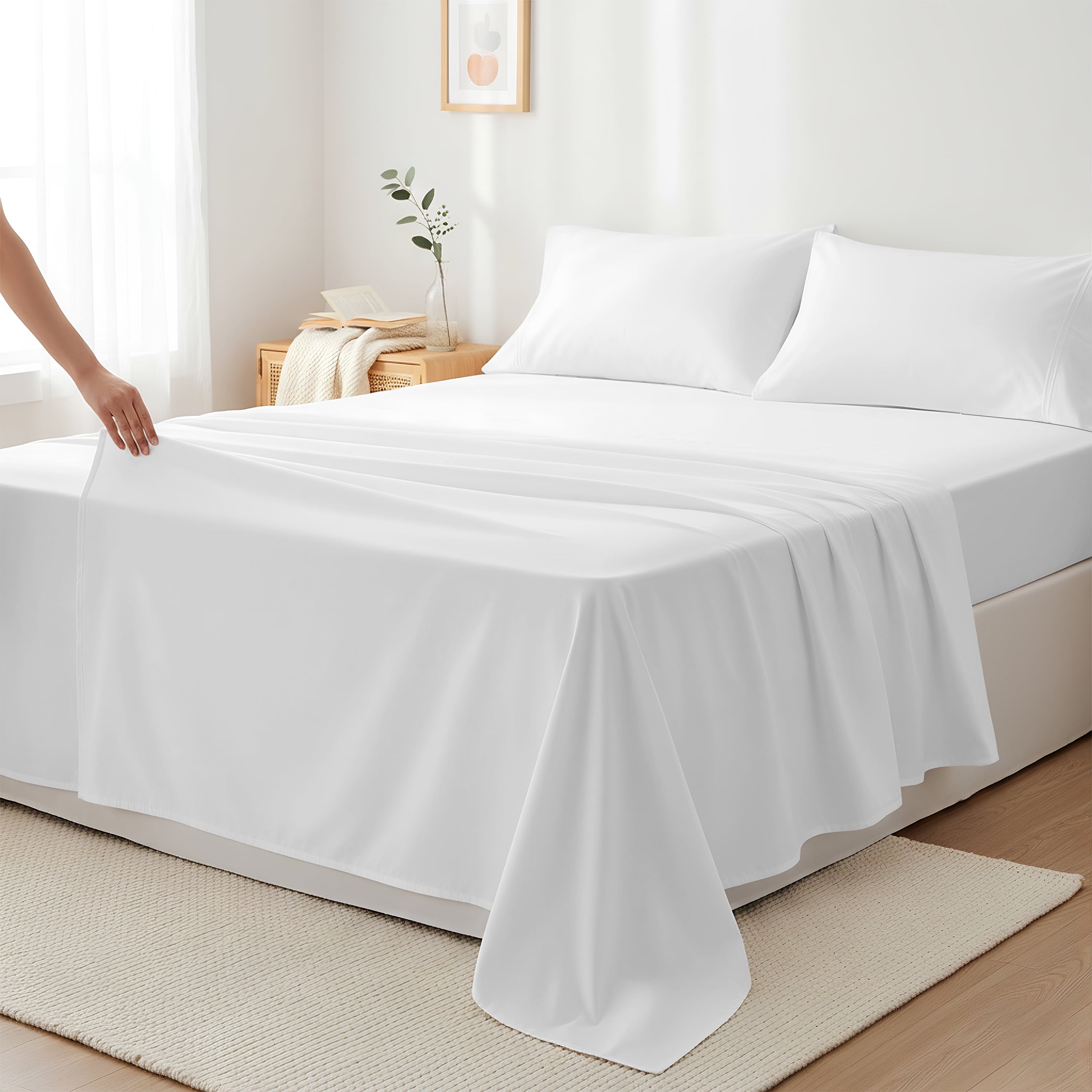 Máulli Collection 100% Cotton Sheets For Queen Size Bed - Luxury 400 Thread Count Queen Sheet Set, 4 Piece Sateen Weave Queen White Cotton S