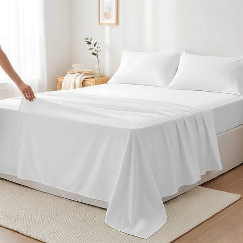 Máulli Collection 100% Cotton Sheets For Queen Size Bed - Luxury 400 Thread Count Queen Sheet Set, 4 Piece Sateen Weave Queen White Cotton S
