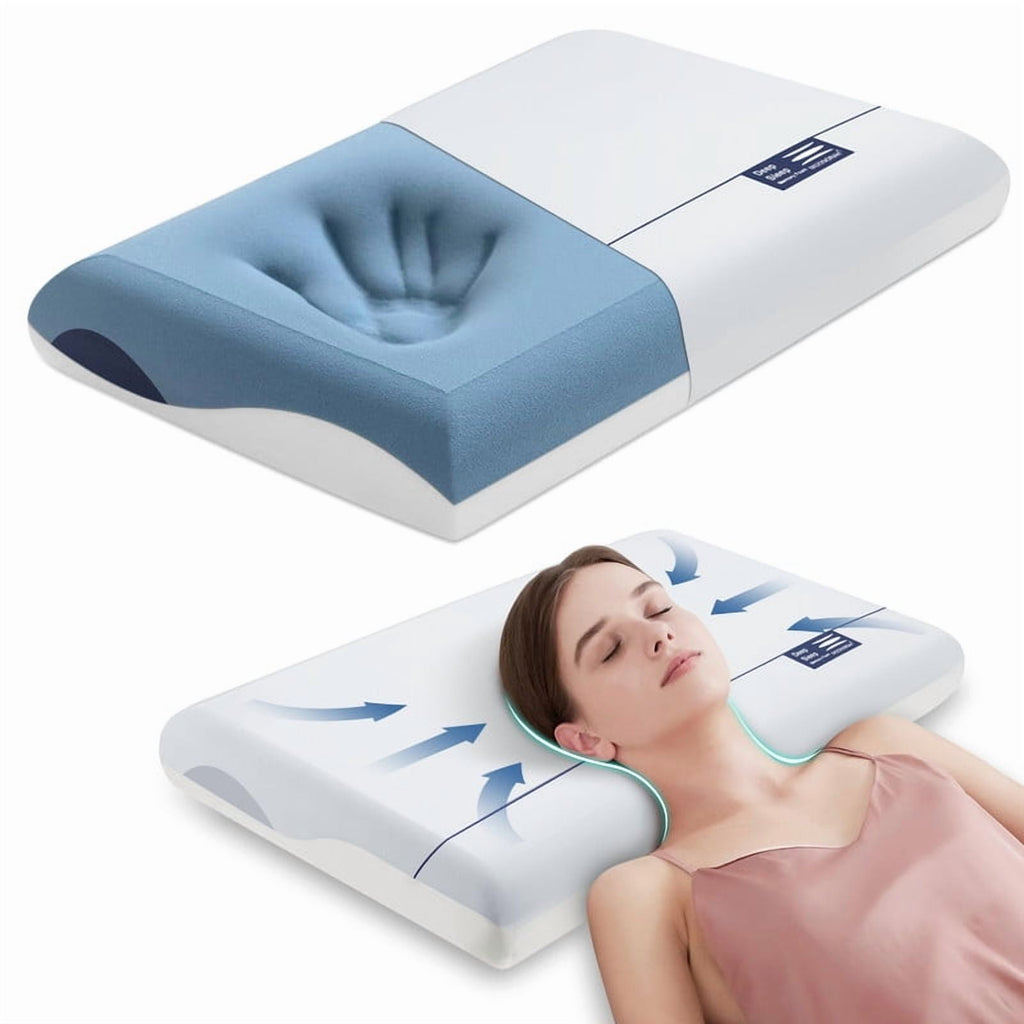 MOONORAH Cooling Memory Foam Bed Pillow for Neck Pain Relief, Two-Sided Cooling Pillow for Back, Stomach and Side Sleepers, Two Firmness, Ho