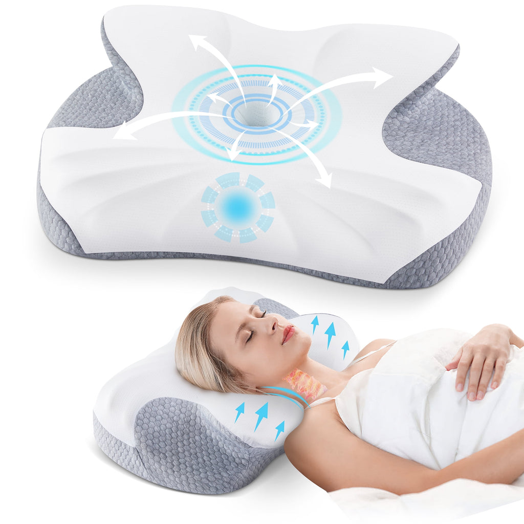 Cervical Memory Foam Pillow Neck Bed Pillow for Pain Relief Sleeping, Ergonomic Orthopedic for Side Back and Stomach ...