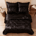 Satin Comforter Set 7 Pieces Queen Size - Luxurious Pinch Pleat Bed in a Bag with Satin Comforter, Satin Sheets, Sati...