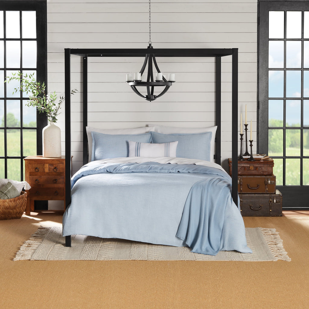 Full/Queen Comforter Set, All-Season, 5-Piece, Blue Matelasse Tonal Stripe