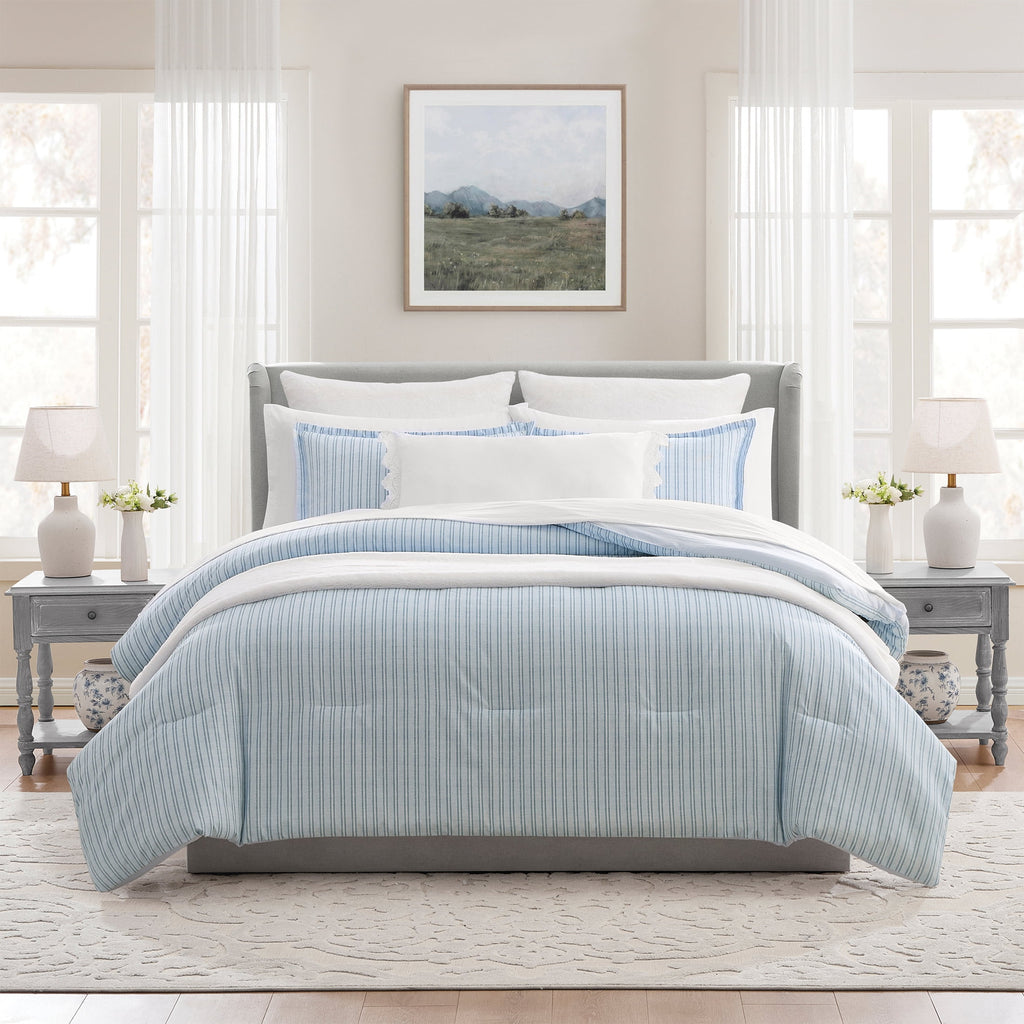 Stripe 11-Piece Comforter Set with Sheets, Blue, Queen