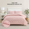 Full/Queen Comforter Set, Super Soft & Embroidered, 3-Piece, Pink