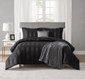 Rich Black 5 Piece Damask Stripe Comforter Set, King, Adult, Unisex