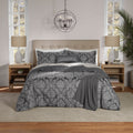 Full/Queen Comforter Set, All-Season, 5-Piece, Grey Jacquard Damask