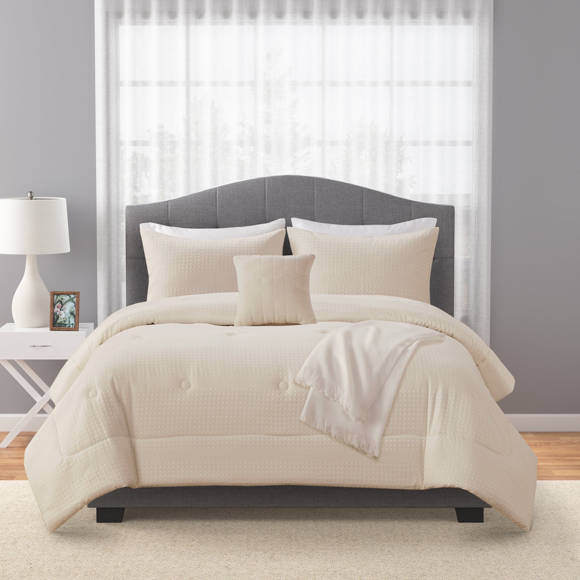 5-Piece Papyrus Beige Waffle Comforter Set, Full/Queen