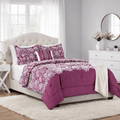 5-Piece Jacquard Comforter Set with Decor Pillow and Throw Purple Flocking Embroidery Bedding Set, Full/Queen