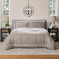 All in One Reversible Comforter and Sheet Set- 7 Piece, Queen, Beige Palm