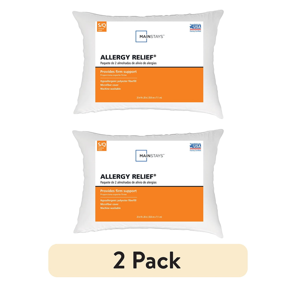 Allergy Relief Bed Pillows, Standard/Queen - Firm Support, Back and Side Sleeper (2 Count)