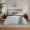 Full/Queen Comforter Set, All-Season, 5-Piece, Soft Silver Check