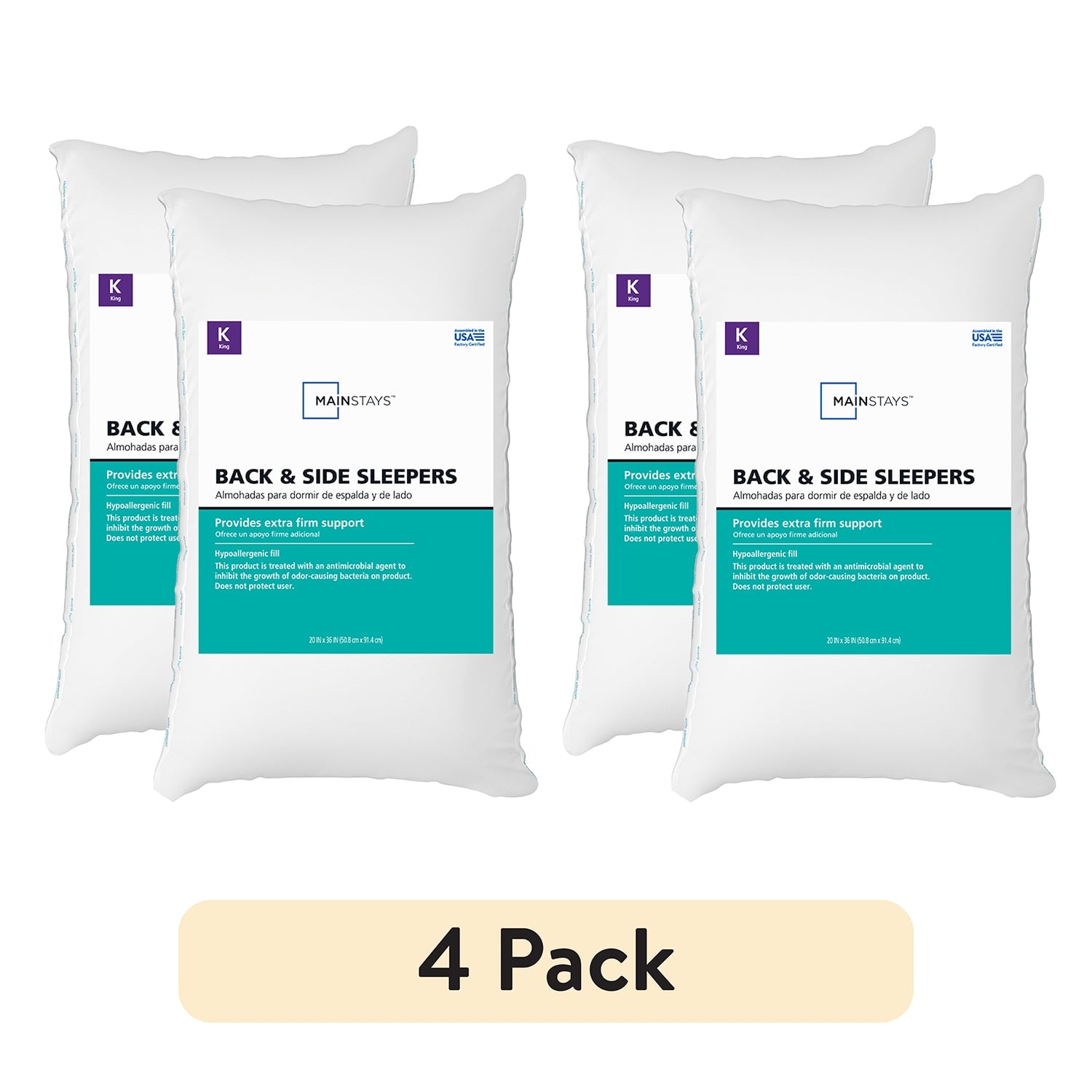 Back & Side Sleeper Bed Pillow, King - Extra Firm Support (4 Pack)