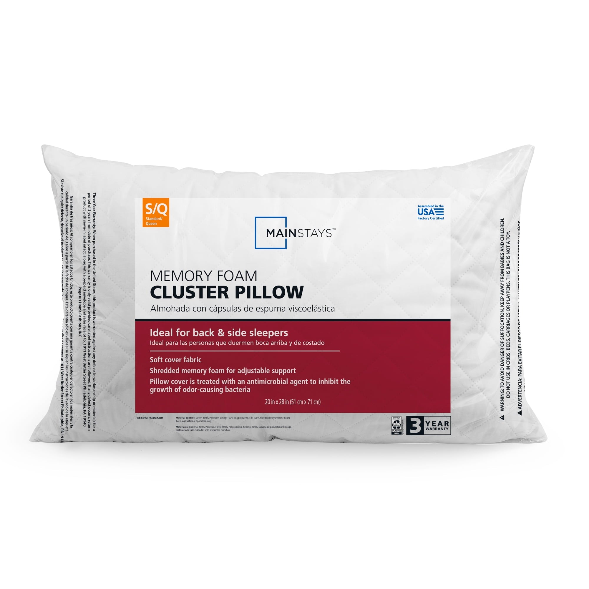 Memory Foam Cluster Bed Pillow, Standard Queen
