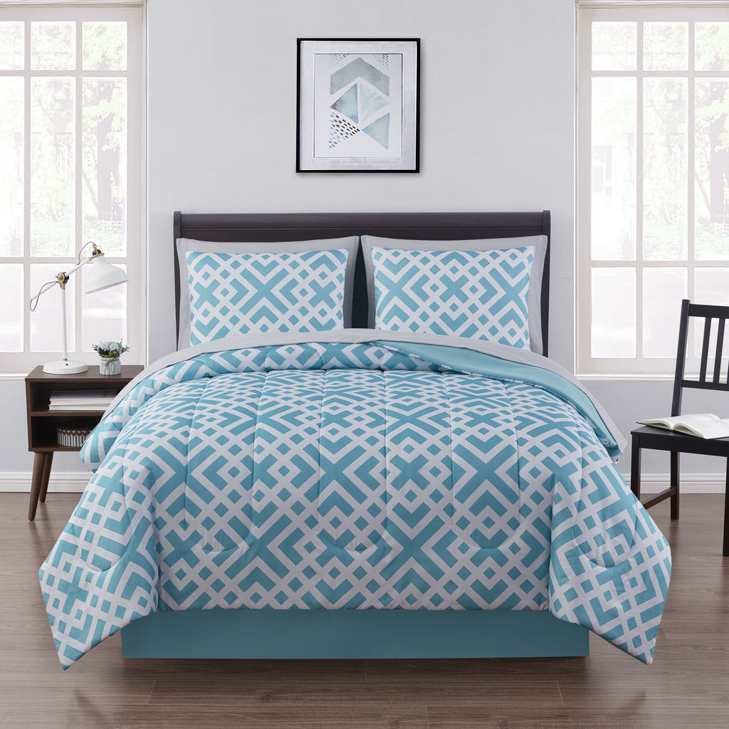 Teal Geometric 6 Piece Bed in a Bag Comforter Set with Sheets, Twin/Twin-XL
