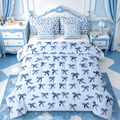 Cute Bowknot Twin Bedding Sets 7-Piece,Girls Ribbon Bow Bedding Comforter Set,Dreamy Blue Sheet Sets For Girls,Super ...