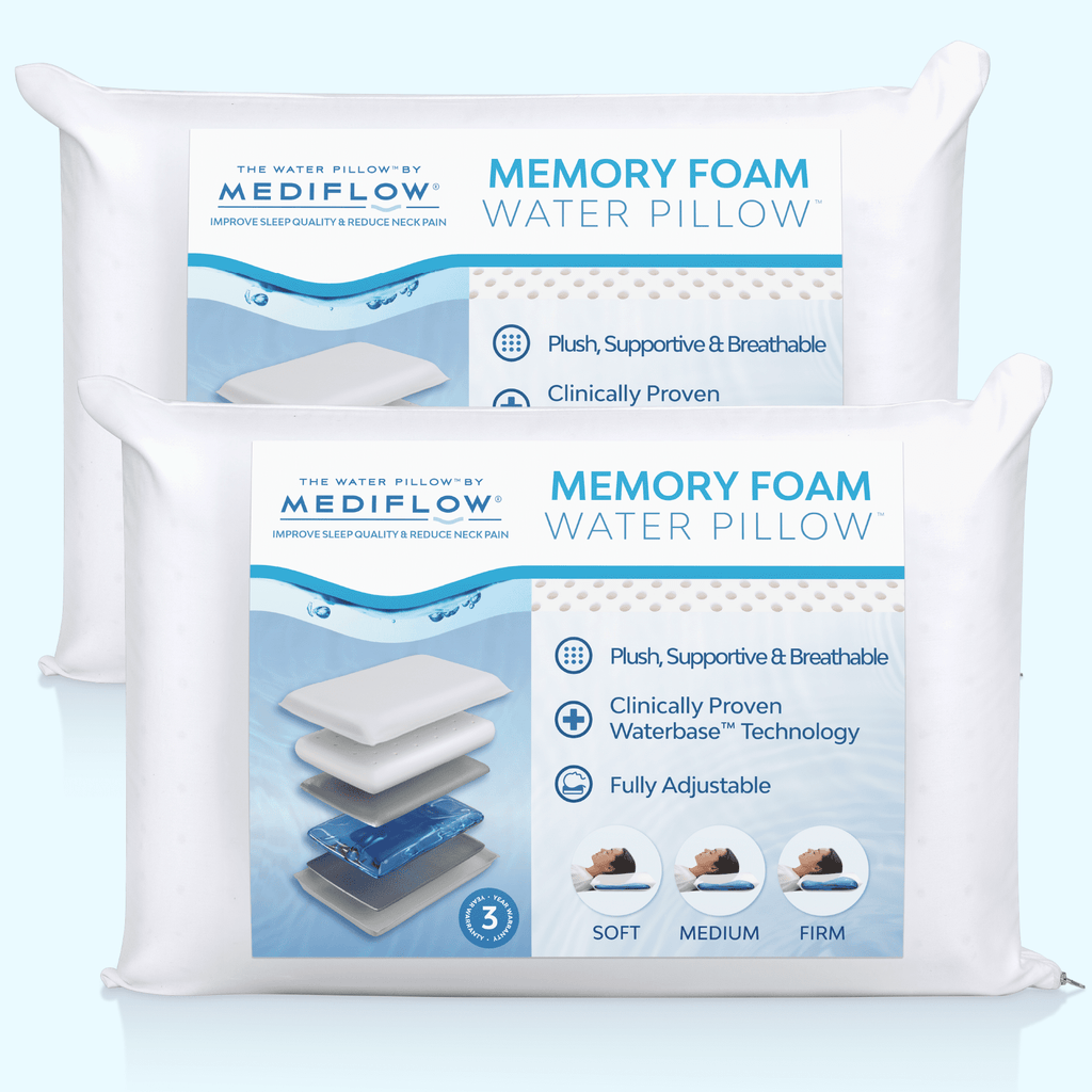 Mediflow Memory Foam Water Pillow - Adjustable Pillow for Neck Pain Relief, Pillow for Side, Back, and Stomach Sleepers, The Original Invent