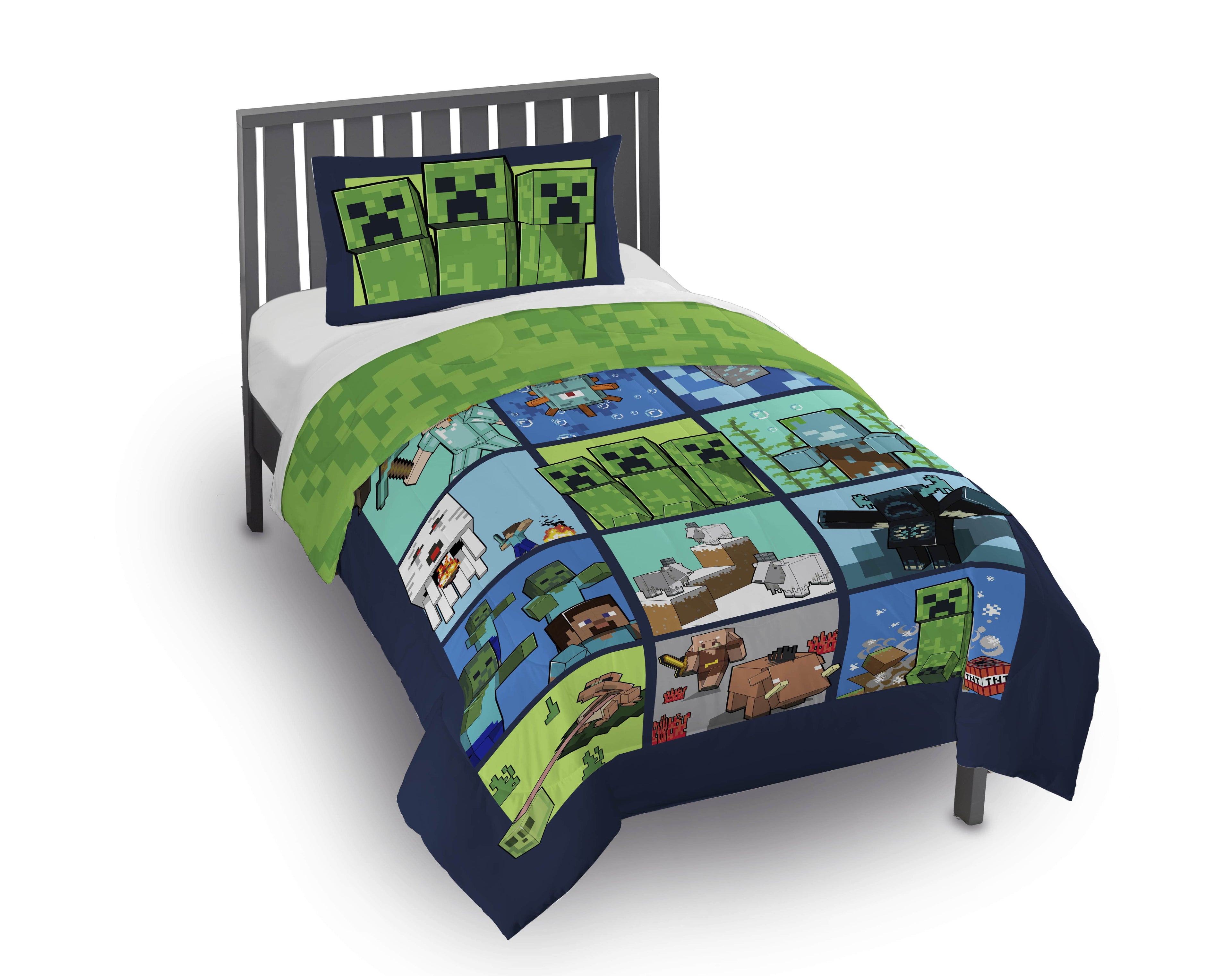 Kids 2 Piece Green Reversible Comforter and Pillowcase Bedding Set, Twin/Full