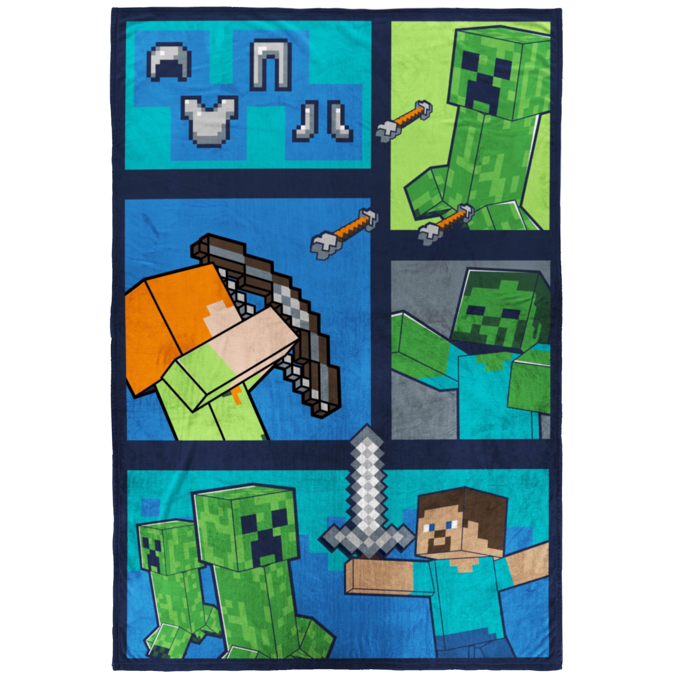 Minecraft Kids Twin/Full Blanket, 62 x 90, Microfiber, Green and Blue, Mojang