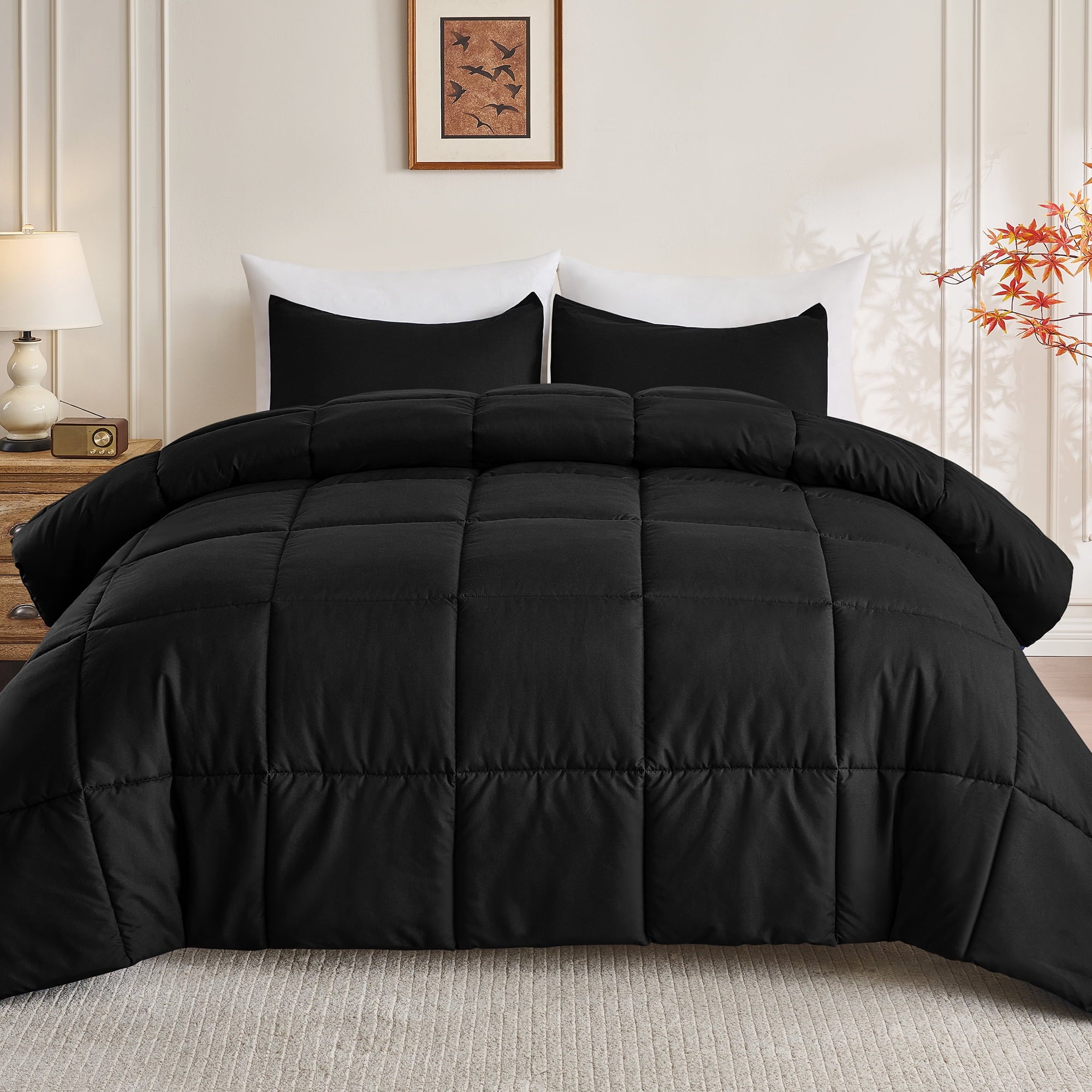 Queen Size Comforter Sets, 3 Piece Soft Quilted Bedding Sets, All-Season Down Alternative Comforter with 2 Pillow Sha...