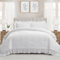 Full/Queen Comforter Set, All-Season, 3-Piece, White Ruffle