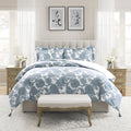 My Texas House Veronica 3-Piece Blue Floral Cotton Slub Comforter Set, King
