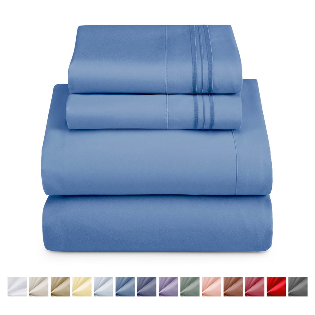 Split King Sheet Sets, 1800 Series Deep Pocket 5 Piece, Luxury Soft Microfiber Bed Sheet Sets, BLUE HEAVEN
