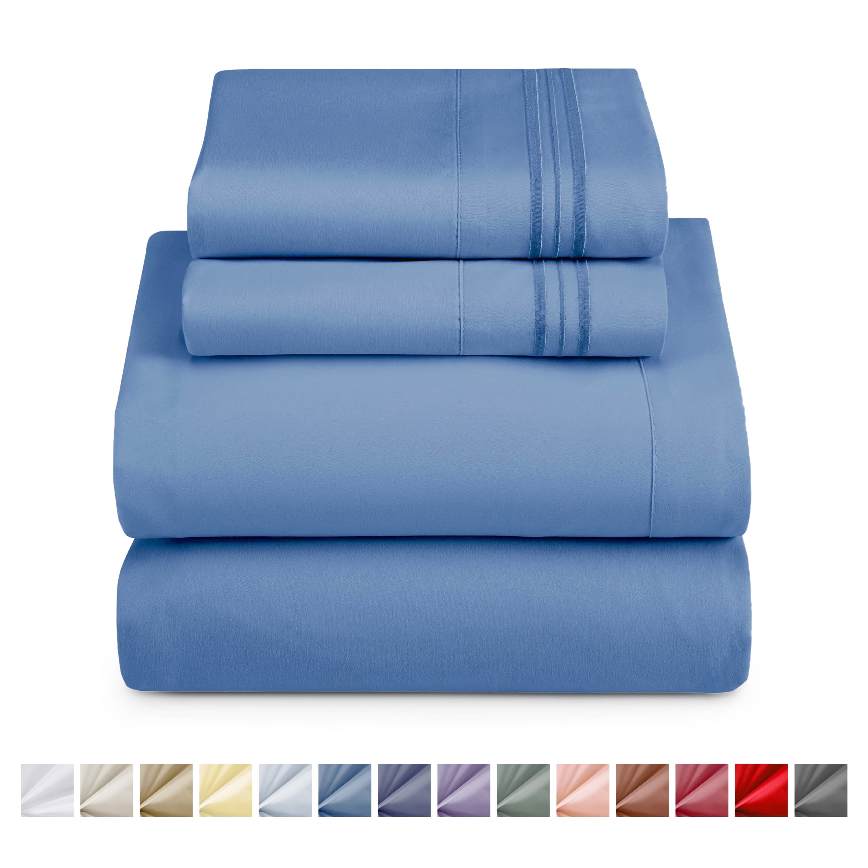 Split King Sheet Sets, 1800 Series Deep Pocket 5 Piece, Luxury Soft Microfiber Bed Sheet Sets, BLUE HEAVEN