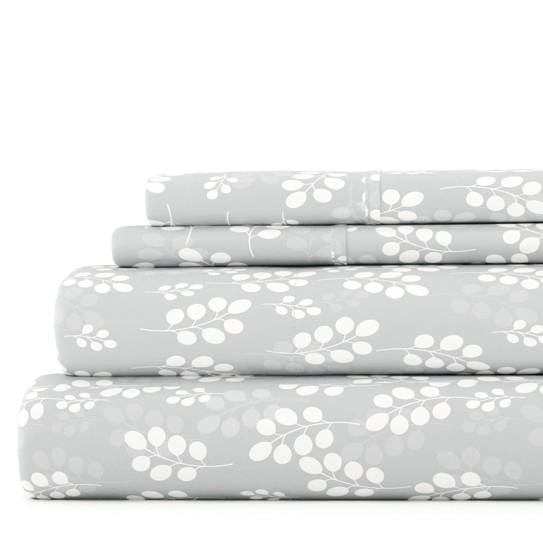 4 Piece Pattern Microfiber Bed Sheets Set, Gray Wheat, Full