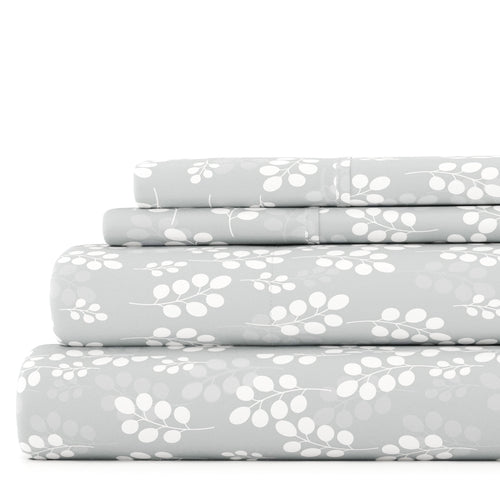 4 Piece Pattern Microfiber Bed Sheets Set, Gray Wheat, Full
