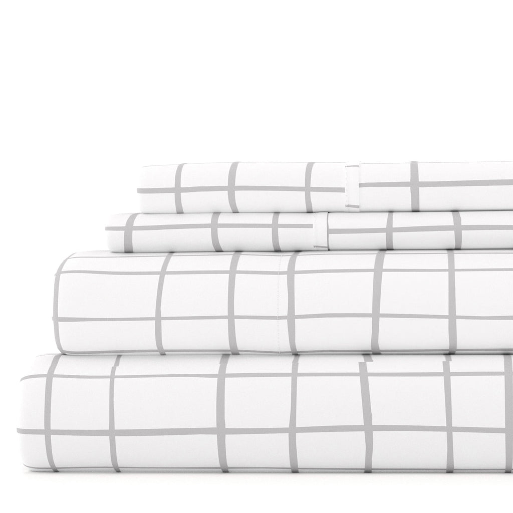 4 Piece Pattern Microfiber Bed Sheets Set, Light Gray Crossroad, Twin