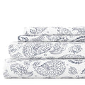 4 Piece Pattern Microfiber Bed Sheets Set, Navy Coarse Paisley, Full